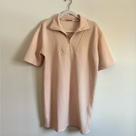 Zara pink mini sweater dress with oversized collar - Picture 2 of 4